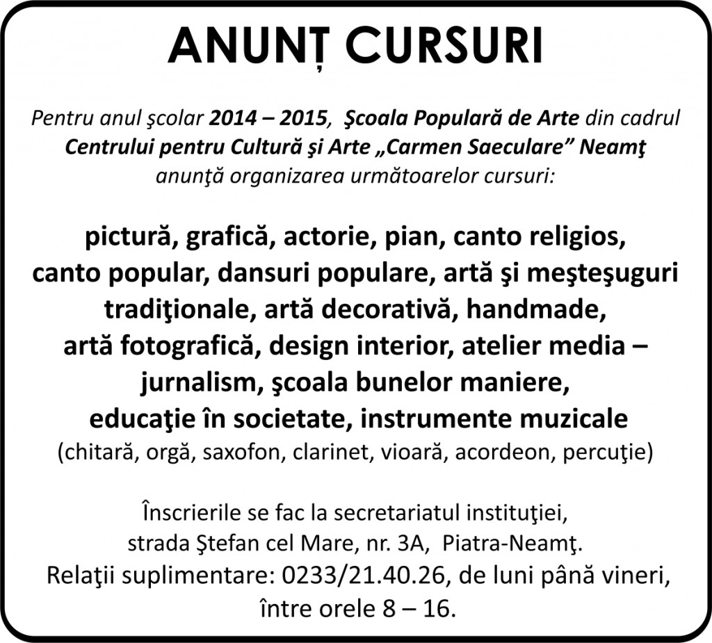 anunt scoala populara de arta 2014-2015